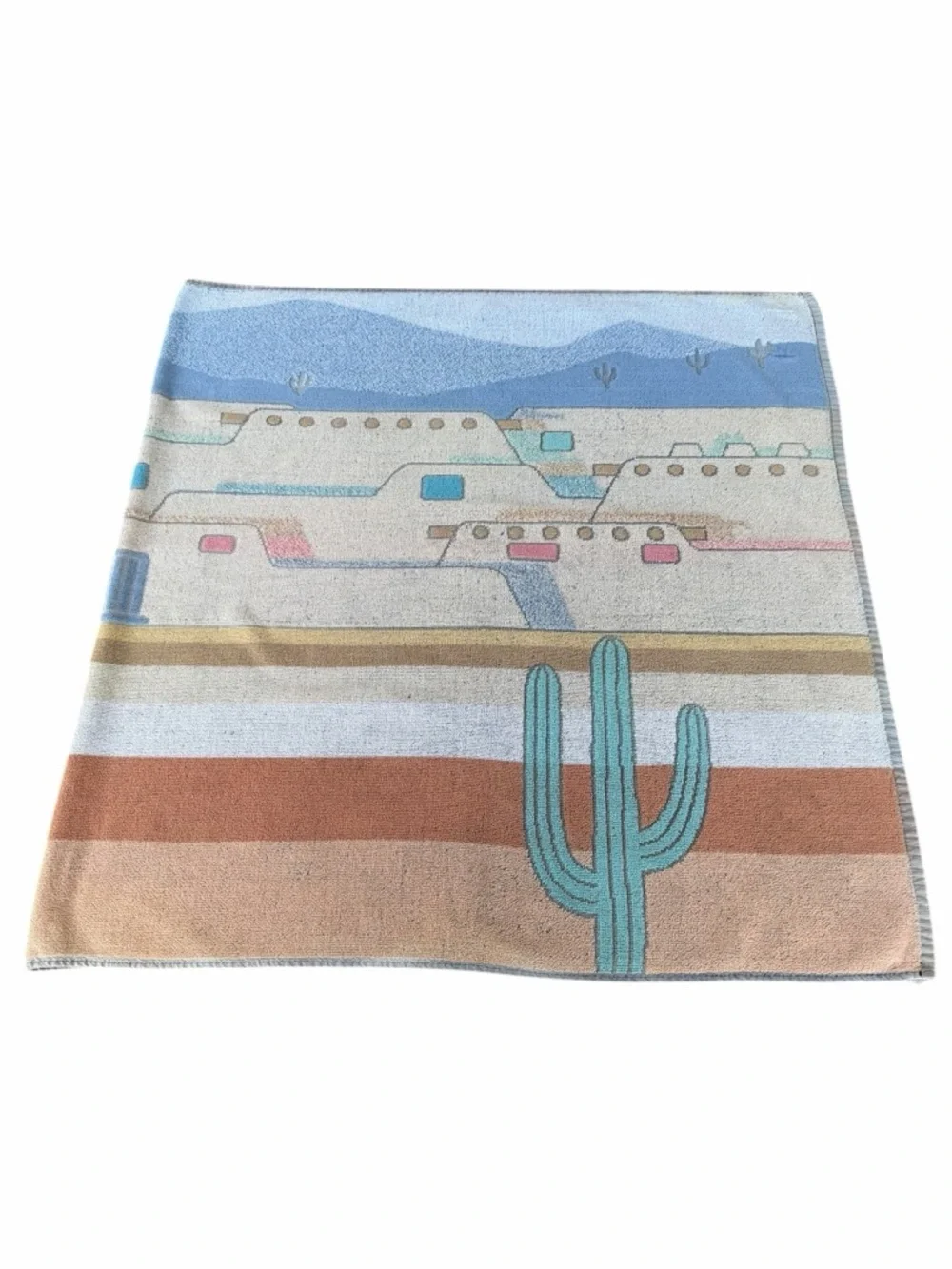 Vintage Royal Terry Adobe Pueblo Southwestern Village Beach Towel Brazil 30x60